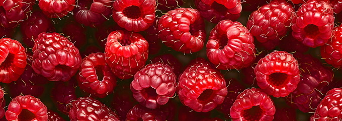 Raspberry berries close-up. Fruit banner from harvest of ripe organic raspberries