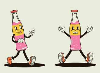 Funny character a bottle of soda in the style of a groove vector illustration