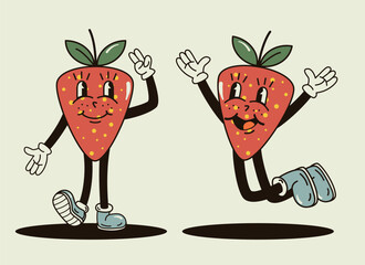 funny strawberry characters in the groove style vector illustration