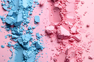 Colored loose cosmetic pigments on a pink background. Concept template for advertising cosmetics,...