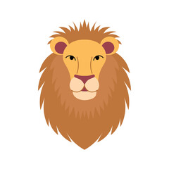 Cute cartoon lion is sitting on white background. Animals of Africa. Vector cartoon illustration.