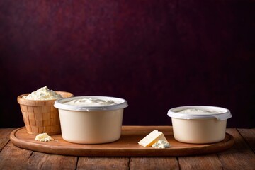 Product packaging mockup photo of tub of cream cheese, studio advertising photoshoot