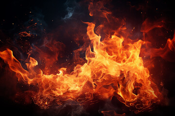 Fire flames on black background. Blaze fire flame background and textured