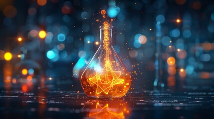 Chemistry: A 3D vector illustration of a bubbling chemical reaction in a glass flask - obrazy, fototapety, plakaty