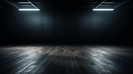 Dark grey gradient background spotlight on empty studio room. Empty dark abstract cement wall and...