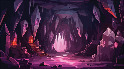 Game underground mine cave with crystal treasure il - obrazy, fototapety, plakaty