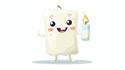 Smart white candle cartoon character holding glass