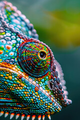 Vibrant chameleon eye and scales, macro detail