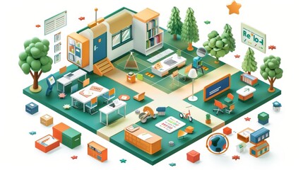 Education and Learning: A 3D vector illustration demonstrating the concept of active learning