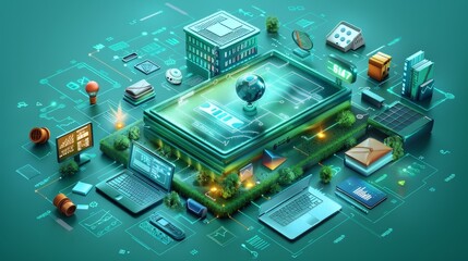 Education and Learning: A 3D vector illustration representing the concept of blended learning