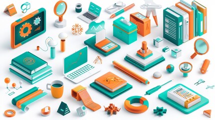 Education and Learning: A 3D vector illustration showing different learning techniques