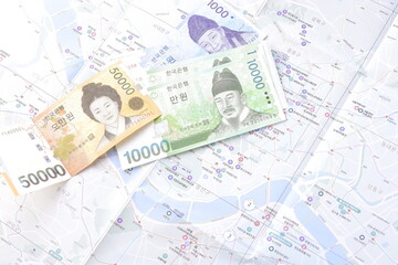 韓国の通貨、ウォンKRWの紙幣
