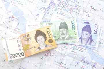 韓国の通貨、ウォンKRWの紙幣
