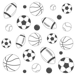 Vector Sports Balls Gray and White Background. Pattern of Sports Balls for your web site design, logo, app, UI. EPS10. - obrazy, fototapety, plakaty
