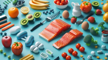 Food and Nutrition: A 3D vector infographic illustrating the importance of regular physical activity for overall health - obrazy, fototapety, plakaty