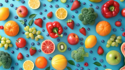 Fototapeta na wymiar Food and Nutrition: A 3D vector infographic showcasing the benefits of eating a variety of colorful fruits and vegetables