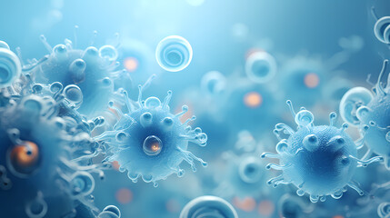 Microorganism rendering medical background, abstract microscopic world of bacteria or viruses