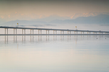 Hood Canal Bridge from Salsbury Point County Park in Washington State