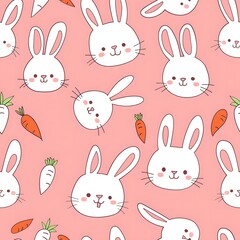 Cute Pink Bunny seamless Pattern