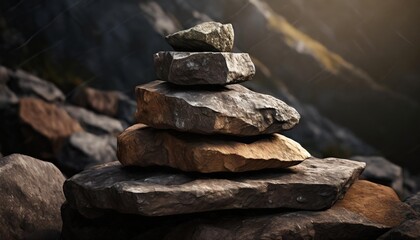 a flat rock top stack showing an overhead side view of the five vertical stones with natural...