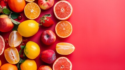 Juicy citrus fruits on a colorful background. A tasty and refreshing food selection.