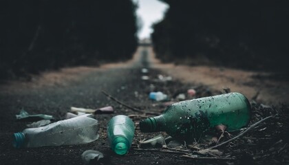 abandoned road overwhelmed by plastic bottle waste an abandoned road overwhelmed by plastic bottles signifies a pressing environmental concern