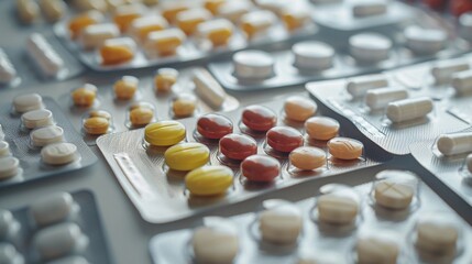 Pharmacy Counter Display: Assorted Prescription Medications in Close-Up