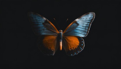 very beautiful blue orange butterfly in flight isolated on a transparent background