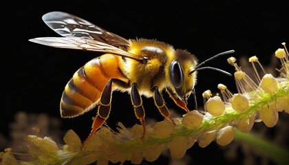honey bee walking isolated on transparent background cutout - obrazy, fototapety, plakaty