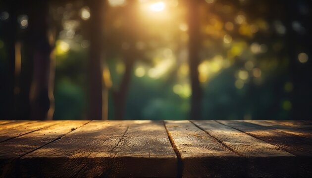 wooden table top on blur sunlight background perfect for showcasing products or as a neutral base for designs high quality photo