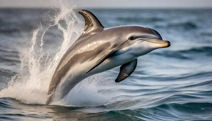 Naklejka premium Lovely Bottlenosed Dolphin jumping in vibrant ocean waters.
