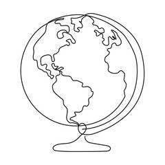 One continuous line drawing of Earth globe. World map one line art drawing symbol Isolated on transparent background. Editable stroke. Vector illustration 