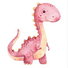 Naklejka premium Cute pink dinosaur, watercolor clip art