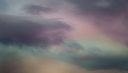 Fototapeta na wymiar colorful watercolor background of abstract sunset sky with puffy clouds in bright rainbow colors of pink green blue yellow and purple