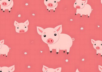 Obraz premium Cute pink piggy seamless pattern