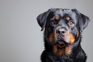 Fototapeta premium A Robust and Confident Rottweiler Close up Portrait of an Alert Powerful Guard Dog Breed