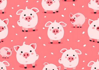 Cute pink piggy seamless pattern