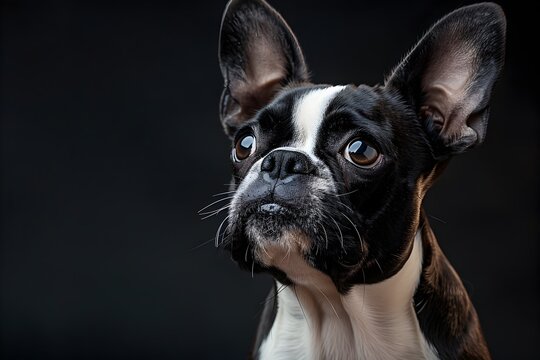 Close up Portrait of an Expressive Boston Terrier Showcasing Breed s Distinctive Features and Lively Character