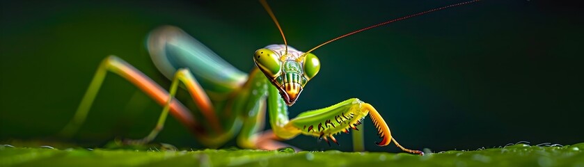 Intricate Praying Mantis Closeup Revealing Its Fascinating Biological Form and Texture - obrazy, fototapety, plakaty