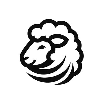 sheep head black and white simple minimalistic logo icon tattoo vector style illustration	
