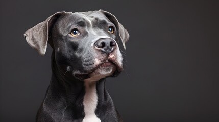 Powerful and Friendly American Pit Bull Terrier Showcasing Its Muscular Physique and Loyal Demeanor in Close Up Portrait