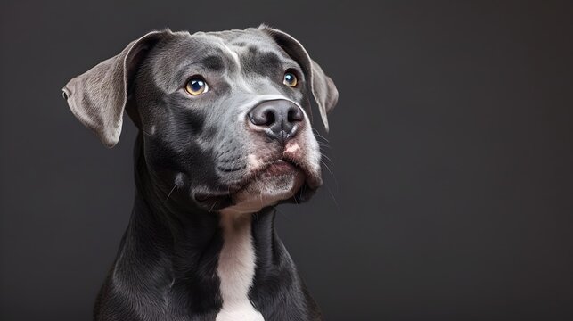 Powerful and Friendly American Pit Bull Terrier Showcasing Its Muscular Physique and Loyal Demeanor in Close Up Portrait