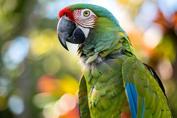 Obraz premium Vibrant and Intelligent Parrot Exhibiting Remarkable Mimicry Abilities in Captivating Close up Portrait