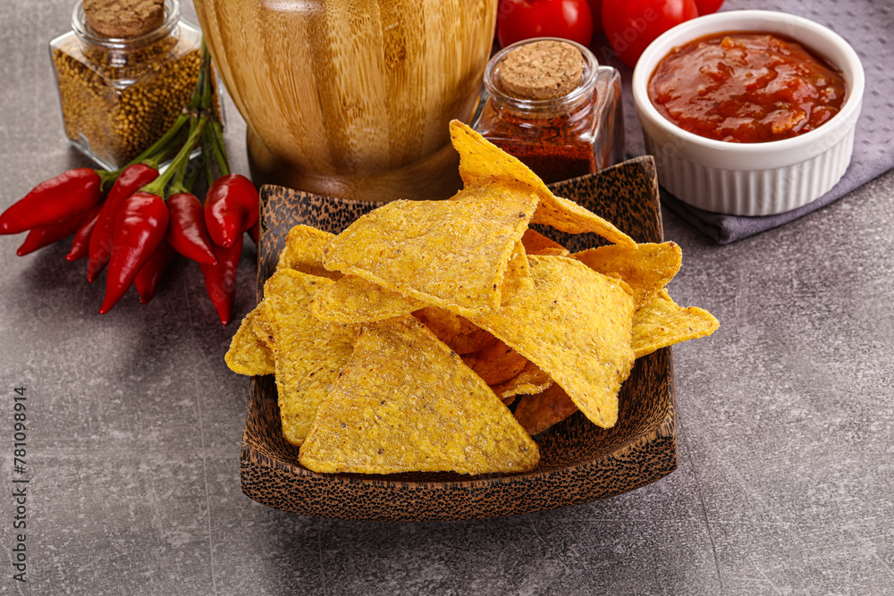 Wall mural mexican corn nachos chips with salsa