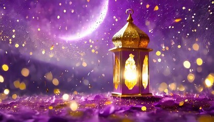 ramadan greeting card on violet background illustration generative ai