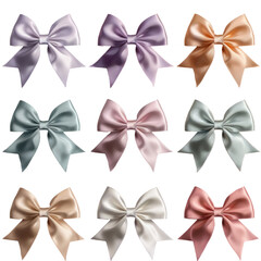 A close up of a bunch of different colored bows on a Transparent Background