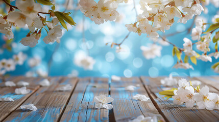 Spring blossom frame with tabletop background