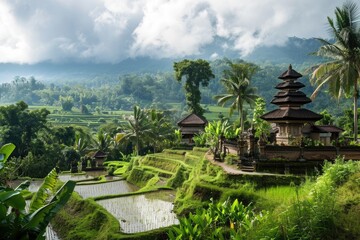 Fototapeta na wymiar A tranquil Balinese temple complex , Ai generated