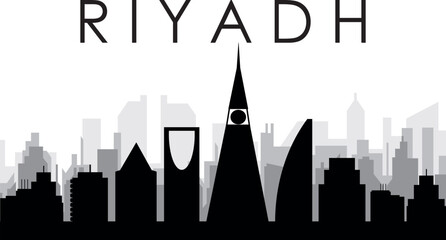 Black cityscape skyline panorama with gray misty city buildings background of RIYADH, SAUDI ARABIA