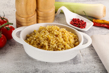 Boiled bulgur wheat in the bowl